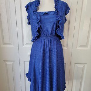 Vintage FREDERICK'S HOLLYWOOD 2-Piece Blue White Ruffle Polka Dot Dress Bolero S